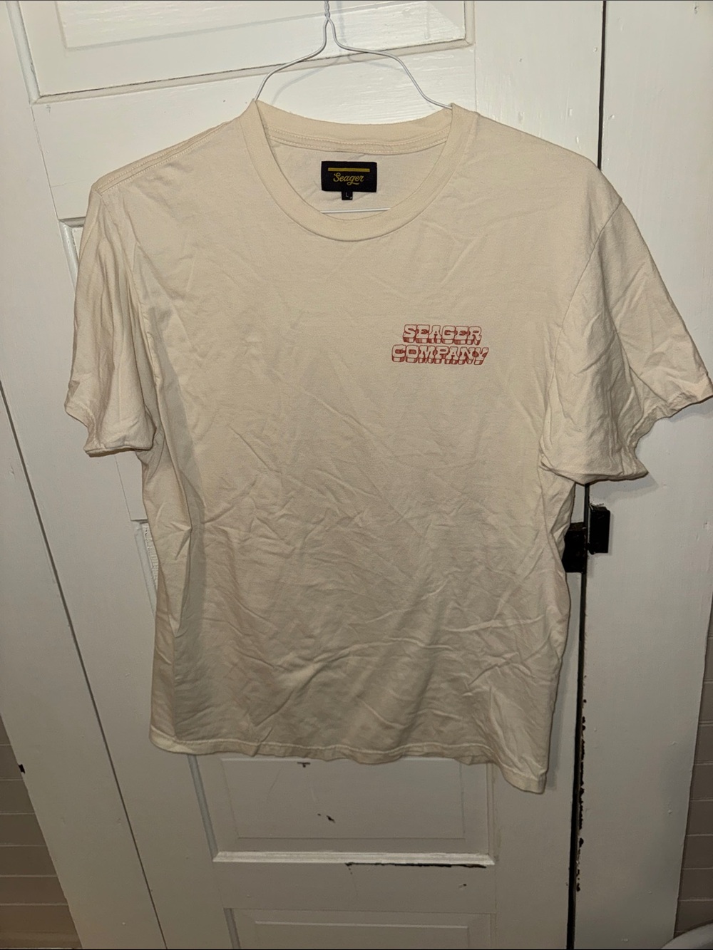 Seager L Pancho and Lefty Cream Logo Crewneck T-Shirt - Men
